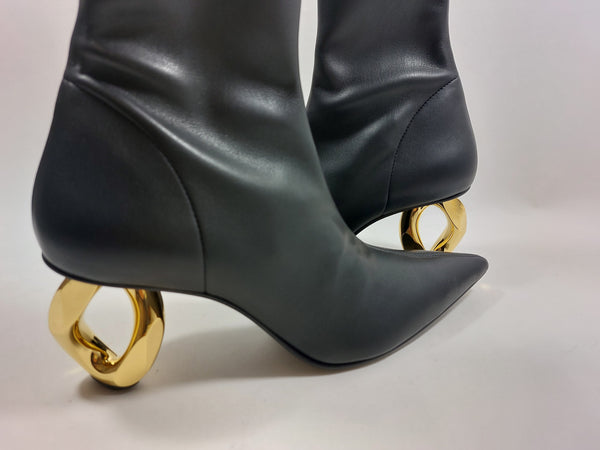 Chain heel black stretch booties