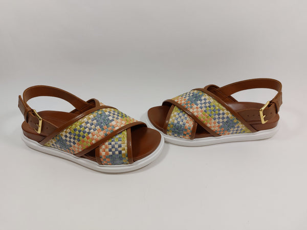 Sandal in raffia & leather  in pastel