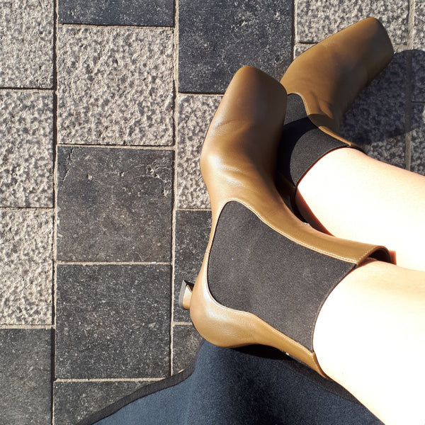 Ankle boots in olive leather