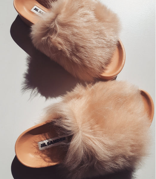 Fussbed Sandals in nude with faux-fur