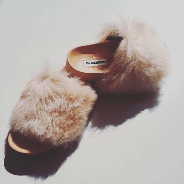 Fussbed Sandals in nude with faux-fur