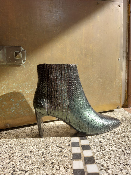 Ankle boots in green python