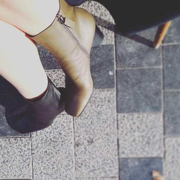 Soft leather ankle boots in khaki leather