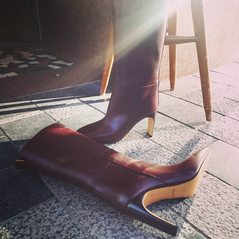 Burgundy high heeled boots