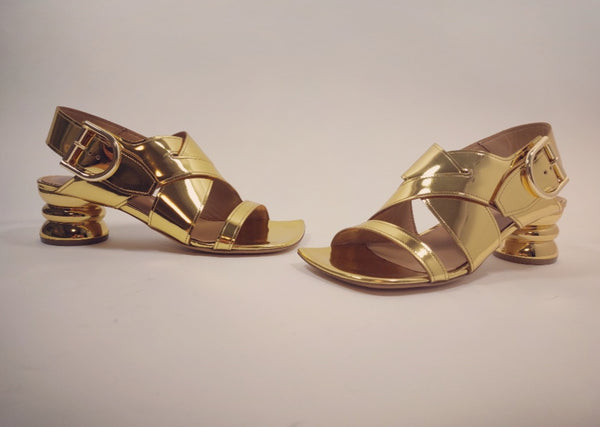 Golden Sandals on mid heel