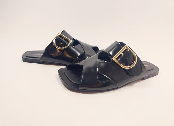 Flat mule sandals with cross straps
